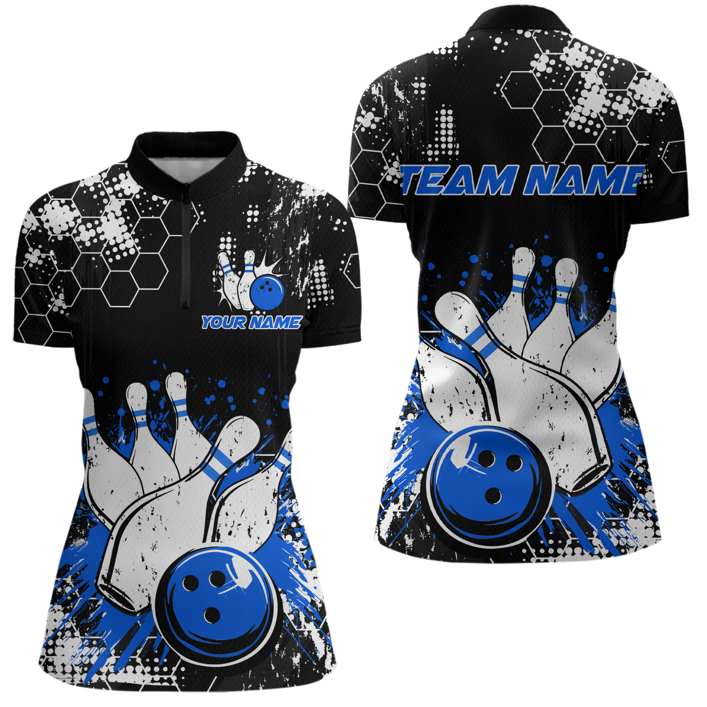Blue Watercolor Bowling Shirts Men Women Team Custom Bowling Polo & 1/4 Zip Shirt MBL60
