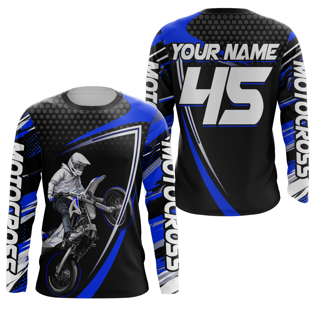 Motocross Racing Jersey Blue Upf30+ Motorcycle Shirt MX Racing Dirt Bike Jersey Kid Men XM173