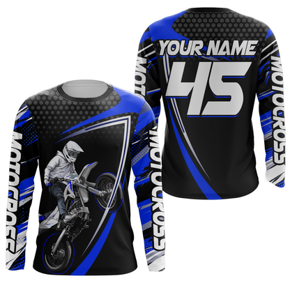 Motocross Racing Jersey Blue Upf30+ Motorcycle Shirt MX Racing Dirt Bike Jersey Kid Men XM173