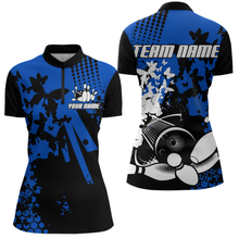 Load image into Gallery viewer, Custom Blue Butterflies Bowling Shirts for Men Women Bowling Jersey Team Name MBL79