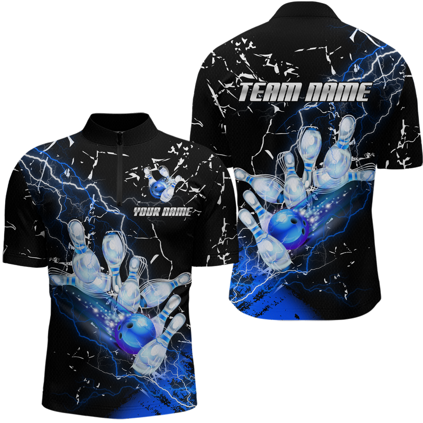 Custom Bllue Lightning Bowling Shirts for Men Women Team Bowling Polo & 1/4 Zip MBL80