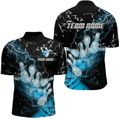 Custom Teal Lightning Bowling Shirts for Men Women Team Bowling Polo & 1/4 Zip MBL80