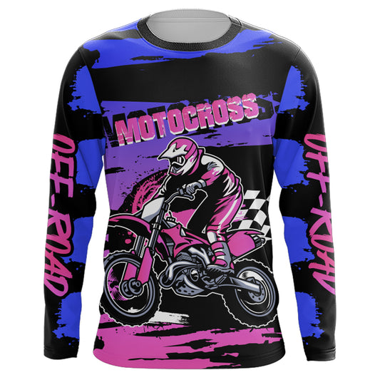 Motocross Blue Pink Jersey UPF30+ Riding Dirt Bike Jersey Extreme MX Racing Off-road Shirt XM05