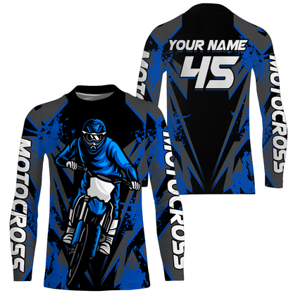 Blue Motocross Racing Jersey Youth UPF30+ Dirt Bike Shirt Off-Road Kid Men Long Sleeves XM152