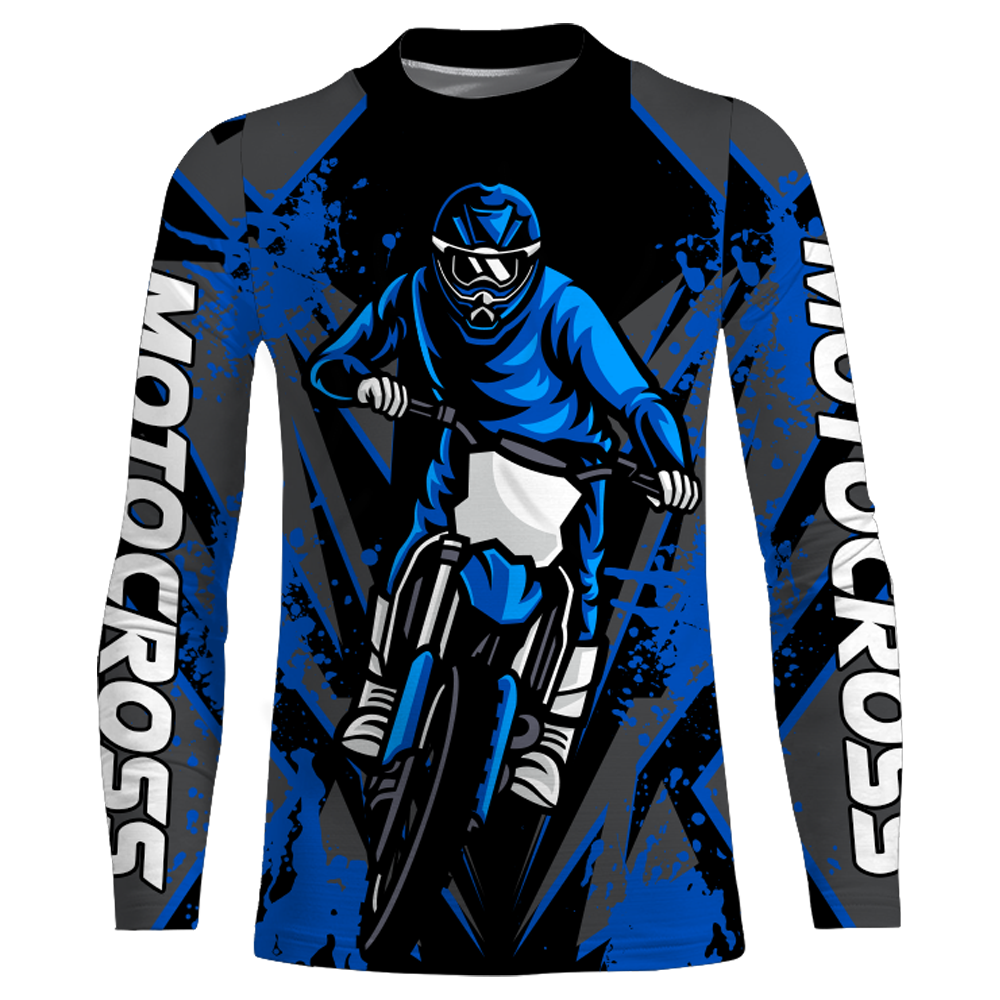 Blue Motocross Racing Jersey Youth UPF30+ Dirt Bike Shirt Off-Road Kid Men Long Sleeves XM152