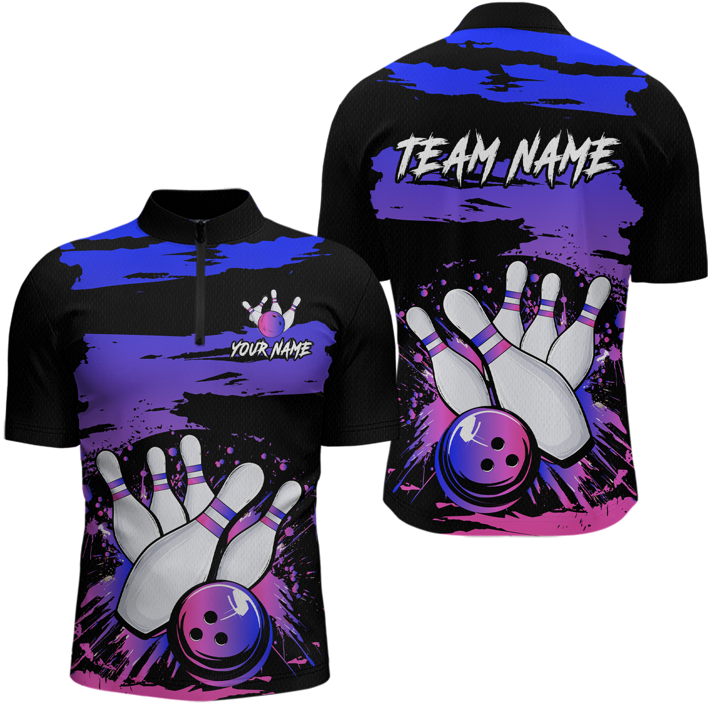Purple Bowling Shirts Custom for Women Men Team Bowling Polo and 1/4 Zip Shirts MBL116