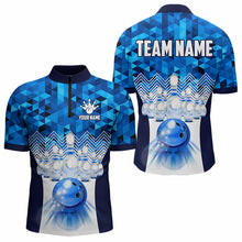 Load image into Gallery viewer, Blue Bowling Shirt for Men 3D Custom Name Bowling Jersey Shirts Team Polo &amp; Quarter-Zip HNT10