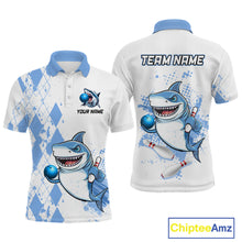 Load image into Gallery viewer, Blue Shark Bowling Custom Men Bowling Shirt Polo &amp; Quarter-Zip Bowling Team Jerseys HNT62