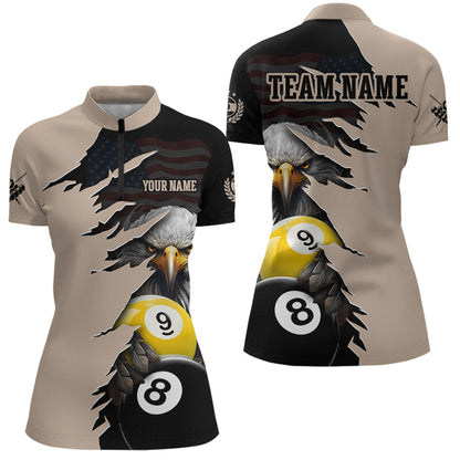 Personalized American Flag Eagle 8 & 9 Billiard Jersey for Women Billiard Shirt Polo & 1/4 Zip NNT38