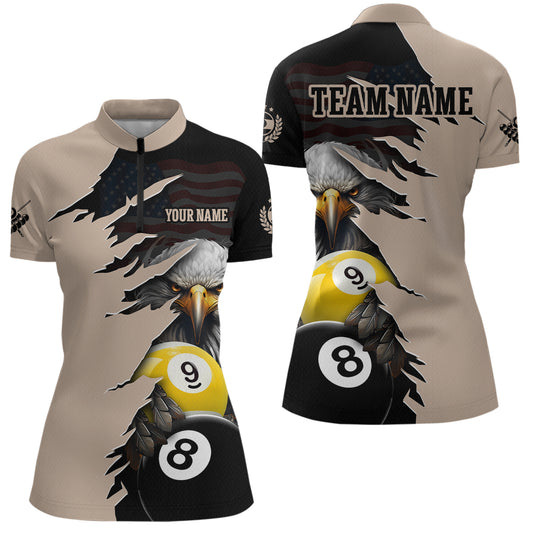 Personalized American Flag Eagle 8 & 9 Billiard Jersey for Women Billiard Shirt Polo & 1/4 Zip NNT38