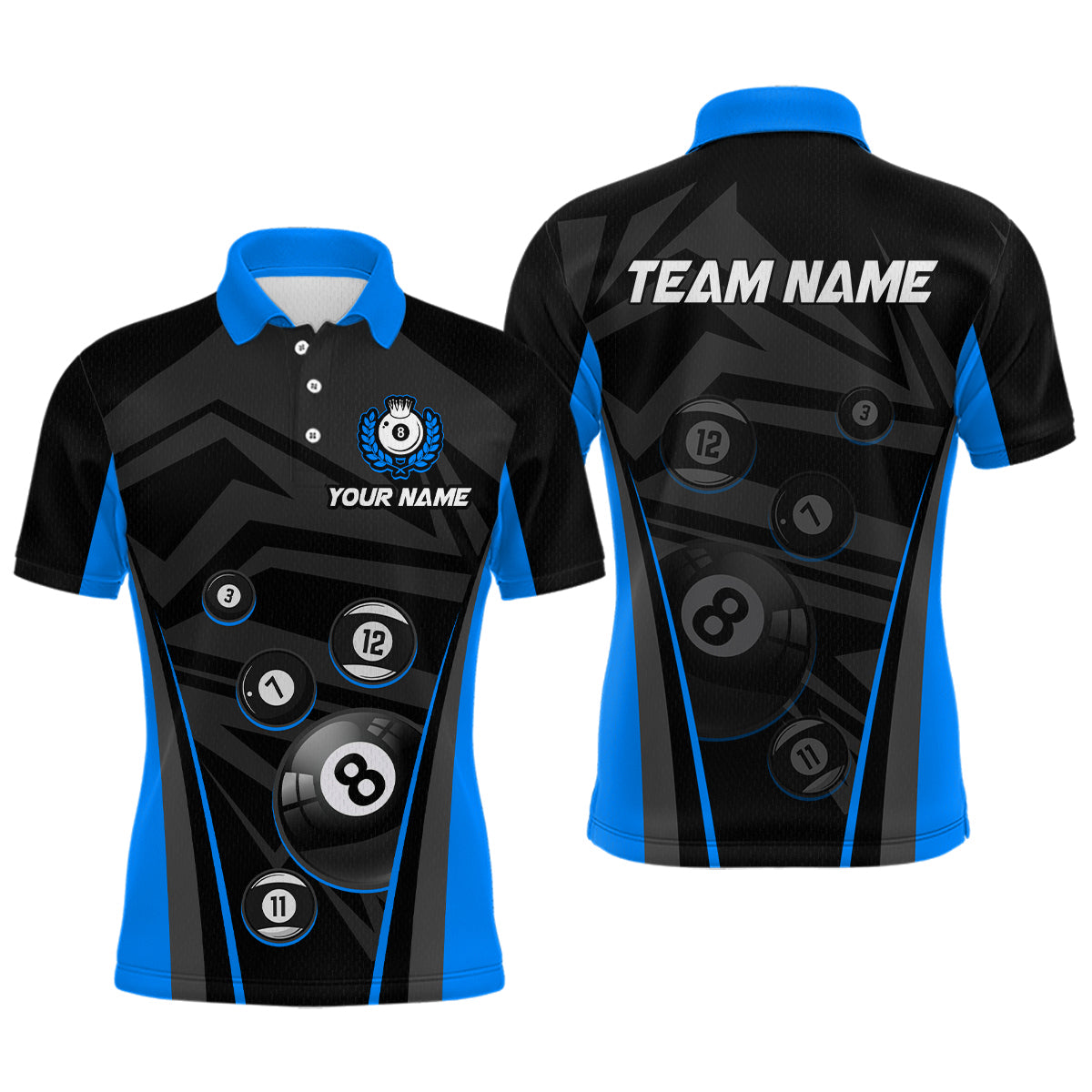 Blue Billiard Jersey Men 8 Ball Crown Billiard Custom Billiard Shirt for Men Billiard Team Jersey Polo & 1/4 Zip NNT34