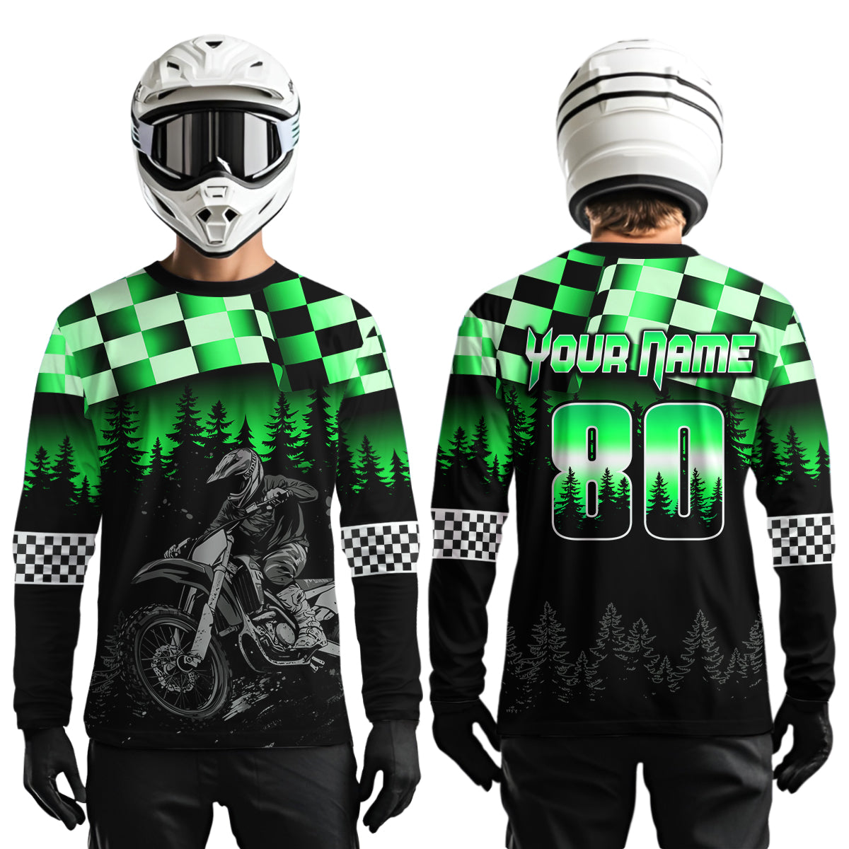 Green Motocross Jersey Dirt Bike Jersey Kid Adult UPF30+ Custom Motocross Racing Jersey DNT56