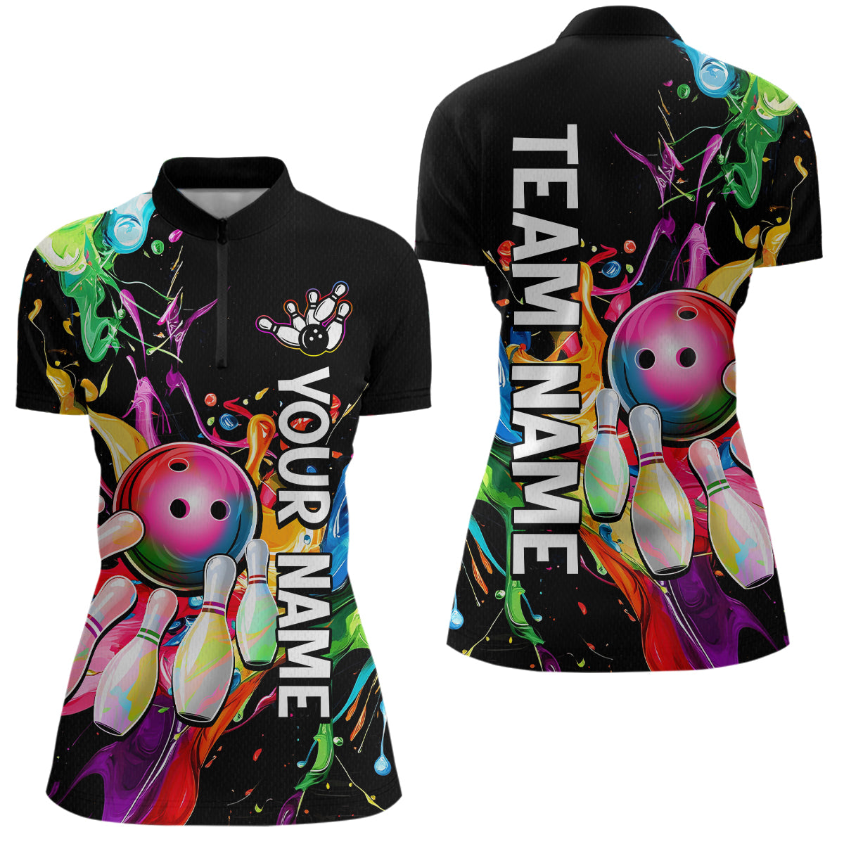 Colorful Bowling Shirt Bowling Jersey Women Personalized Bowling Team Jersey Polo & 1/4 Zip HNT33
