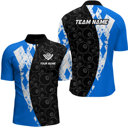 Blue 8 Ball Billiard Shirts for Men Billiard Team Shirts Billiard League for Polo & 1/4 Zipper NNT84