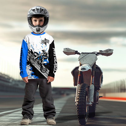 Blue Motocross Shirts Racing UPF30+Custom Dirt Bike Jersey Off-Road Shirt Kid Men Women DNT73