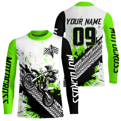 Green Motocross Shirts Racing UPF30+Custom Dirt Bike Jersey Off-Road Shirt Kid Men Women DNT73