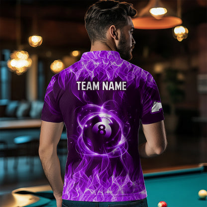 Purple Flaming 8 Ball Pool Shirts Men Billiard Polo & 1/4 Zip Shirts Billiard Team Jerseys NNT10