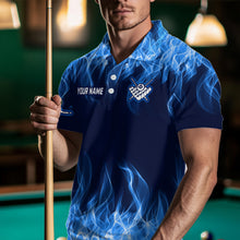 Load image into Gallery viewer, Blue Flaming 8 Ball Pool Shirts Men Billiard Polo &amp; 1/4 Zip Shirts Billiard Team Jerseys NNT10