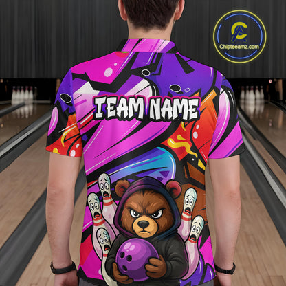 Custom Funny Bear Bowling Men Bowling Shirt Polo & Quarter-Zip Bowling Team Jerseys HNT84