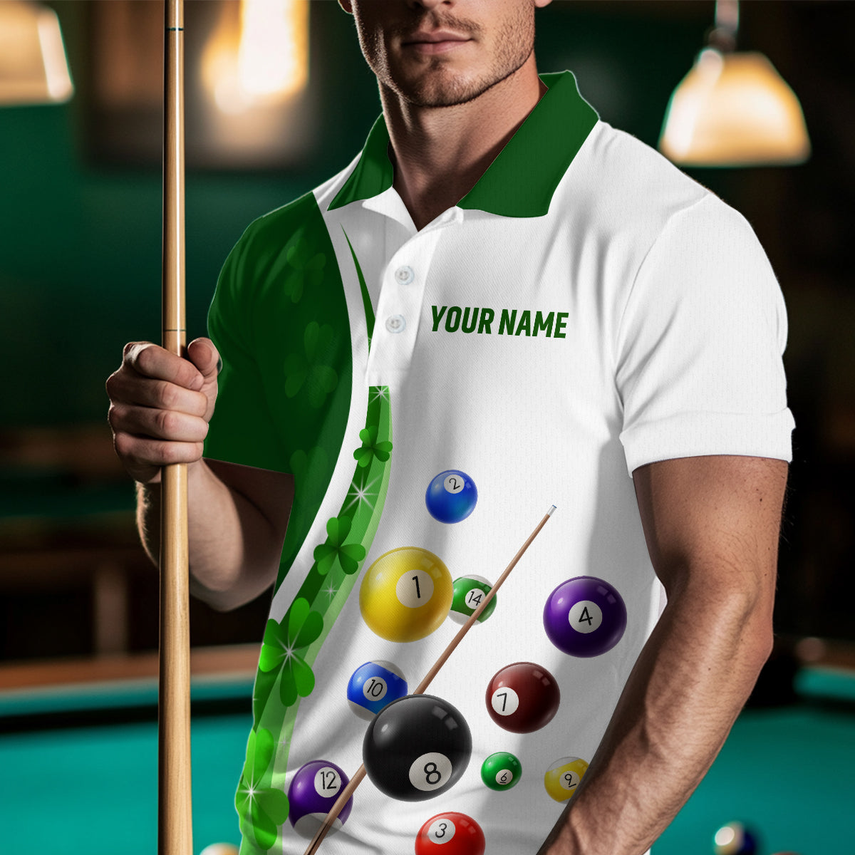 St Patrick Day Funny Ball Billiards Shirt Men Polo & 1/4 Zip Shirts Billiard Team NNT16