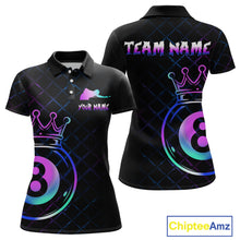 Load image into Gallery viewer, Custom Neon 8 Ball Crown Billiard Shirts for Women Billiard Team Jerseys Polo &amp; 1/4 Zip Shirts NNT53