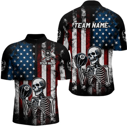 Custom US Skull 8 Ball Billiard Shirts for Men Billiard Team Shirts Billiard League Polo & 1/4 Zipper NNT86