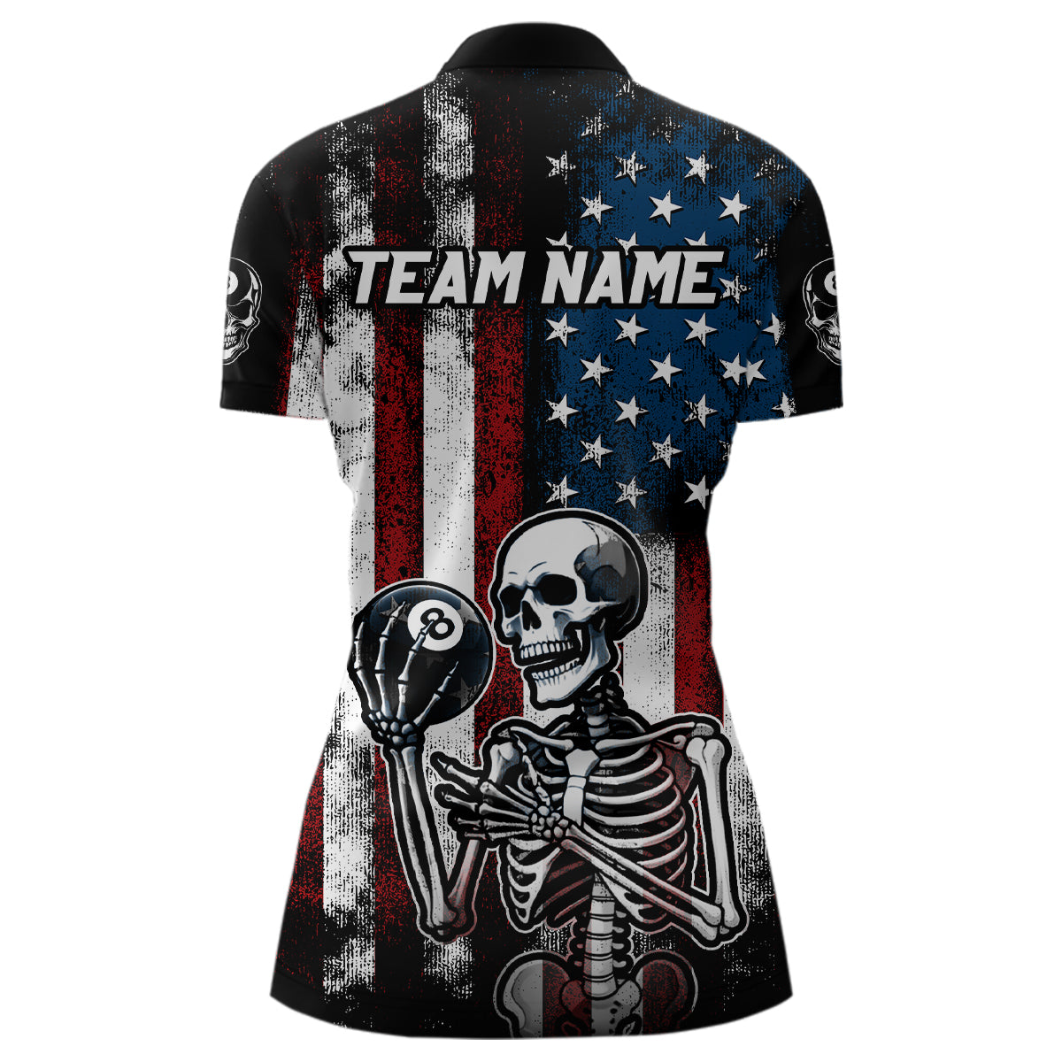 Custom US Skull 8 Ball Billiard Shirts for Women Billiard Team Shirts Billiard League Polo & 1/4 Zipper NNT86