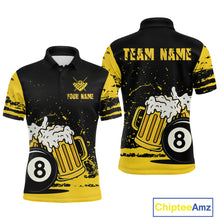 Load image into Gallery viewer, Custom Black and Yellow 8 Ball Beer Billiard Shirts for Men, Billiard Team Polo &amp; 1/4 Zip Shirts NNT68