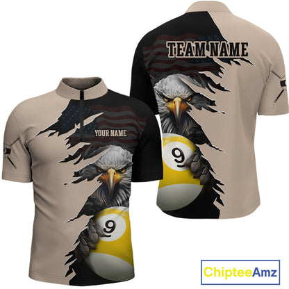 Personalized 9 Ball American Flag Eagle Billiard Shirts for Men Billiard Team Shirts NNT69