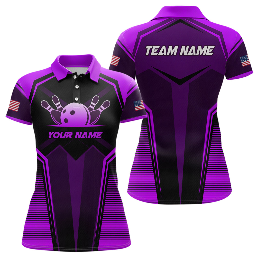 Custom Purple Bowling Jersey for Women Bowling Team Shirts Bowling Uniform Polo & 1/4 Zip HNT158