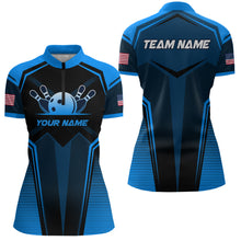 Load image into Gallery viewer, Custom Blue Bowling Jersey for Women Bowling Team Shirts Bowling Uniform Polo &amp; 1/4 Zip HNT158