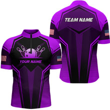 Load image into Gallery viewer, Custom Purple Bowling Jersey for Men Bowling Team Shirts Bowling Uniform Polo &amp; 1/4 Zip HNT158