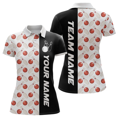 White Bowling Pattern Custom Women Bowling Polo & Quarter-Zip Shirts Bowling Team Jerseys HNT45