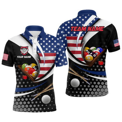 Custom US Flag 8 Ball Billiard Shirts for Men Billiard Team Shirts Billiard League Polo & 1/4 Zipper NNT83