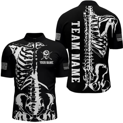 Custom Skull Bone 8 Ball Billiard Shirts for Men Billiard Team Jerseys Polo & 1/4 Zip Shirts NNT47