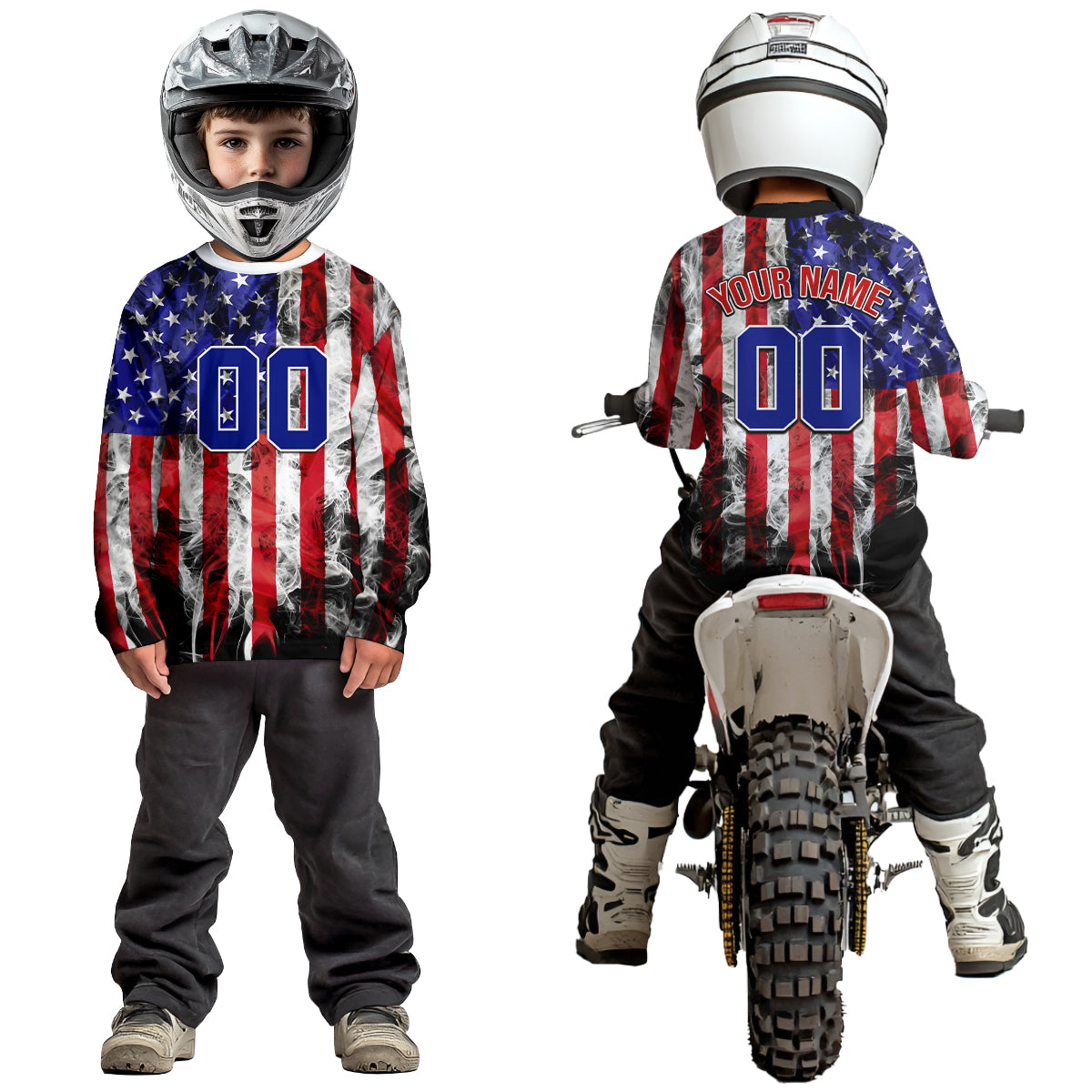 Youth US Flag Dirt Bike Jersey Off-Road Shirt Custom Motocross Jersey UPF30+ Kid Men Women DNT72