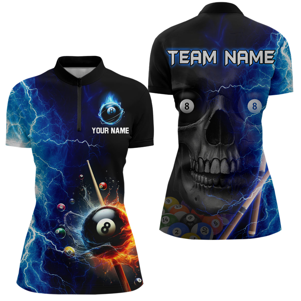 Custom Skull Thunder Billiard Shirts for Women Billiard Team Jerseys Polo & 1/4 Zip Shirts NNT44