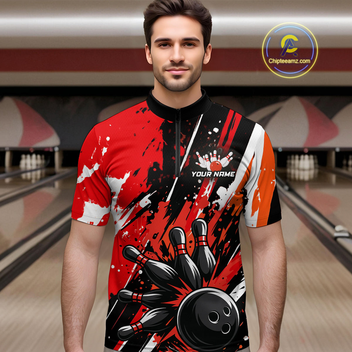Custom Red Bowling Jersey for Men Bowling Uniform Polo & 1/4 Zip Bowling Team Shirts HNT105