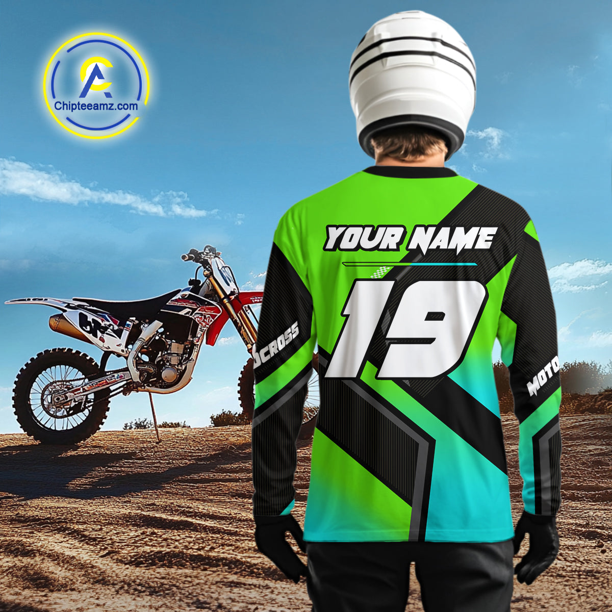 Green Motocross Shirts UPF30+Custom Dirt Bike Jersey Off-Road Shirt Kid Men Women DNT57