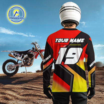 Red Motocross Shirts UPF30+Custom Dirt Bike Jersey Off-Road Shirt Kid Men Women DNT57