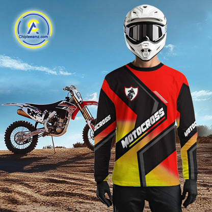 Red Motocross Shirts UPF30+Custom Dirt Bike Jersey Off-Road Shirt Kid Men Women DNT57
