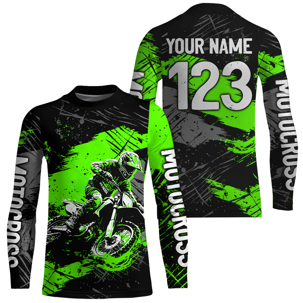 Green Youth Motocross Jersey Custom Dirt Bike Racing Shirts for Kid Men Women UPF30+ DNT20