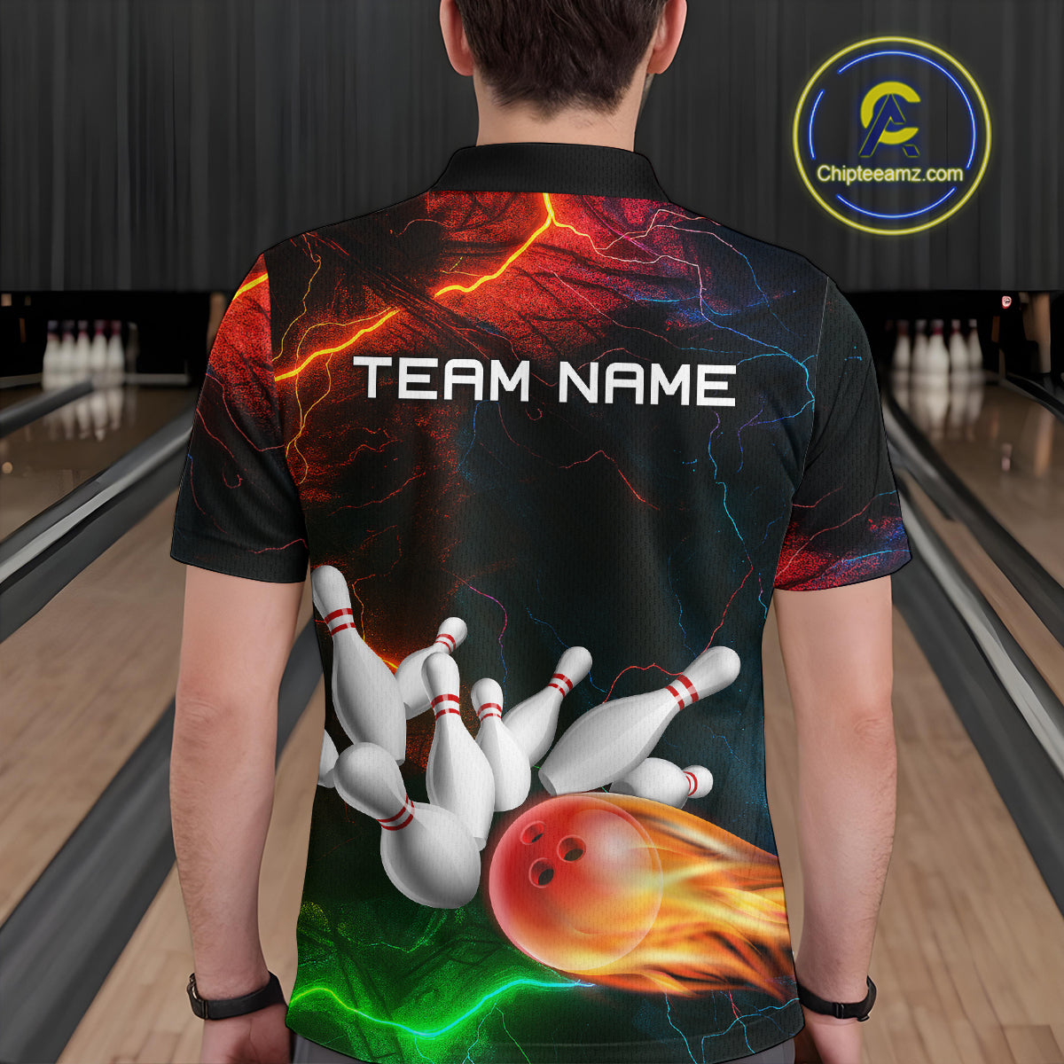 Custom Colorful Lightning Bowling Jersey for Men Bowling Uniform Polo & 1/4 Zip Bowling Team Shirts HNT113