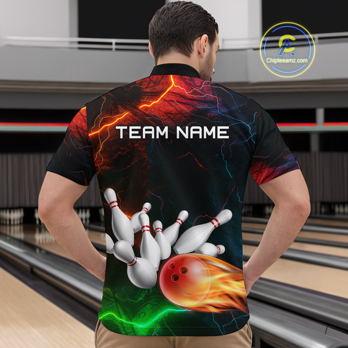 Custom Colorful Lightning Bowling Jersey for Men Bowling Uniform Polo & 1/4 Zip Bowling Team Shirts HNT113