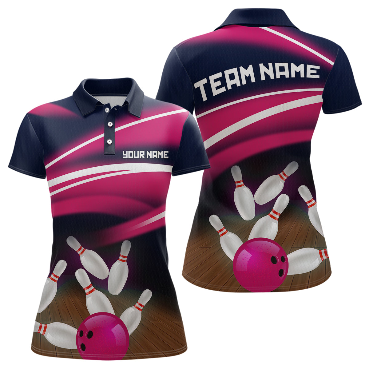 Custom Pink Bowling Jersey Bowling Team Shirts For Women Bowling League Polo & 1/4 Zip HNT163