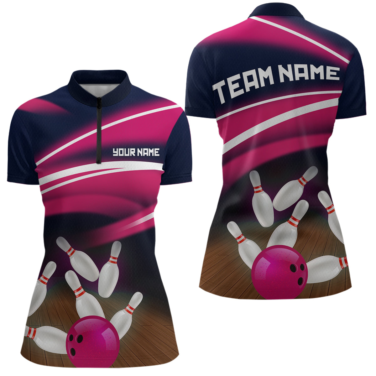 Custom Pink Bowling Jersey Bowling Team Shirts For Women Bowling League Polo & 1/4 Zip HNT163