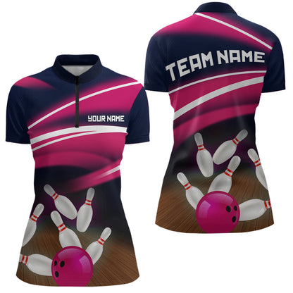 Custom Pink Bowling Jersey Bowling Team Shirts For Women Bowling League Polo & 1/4 Zip HNT163