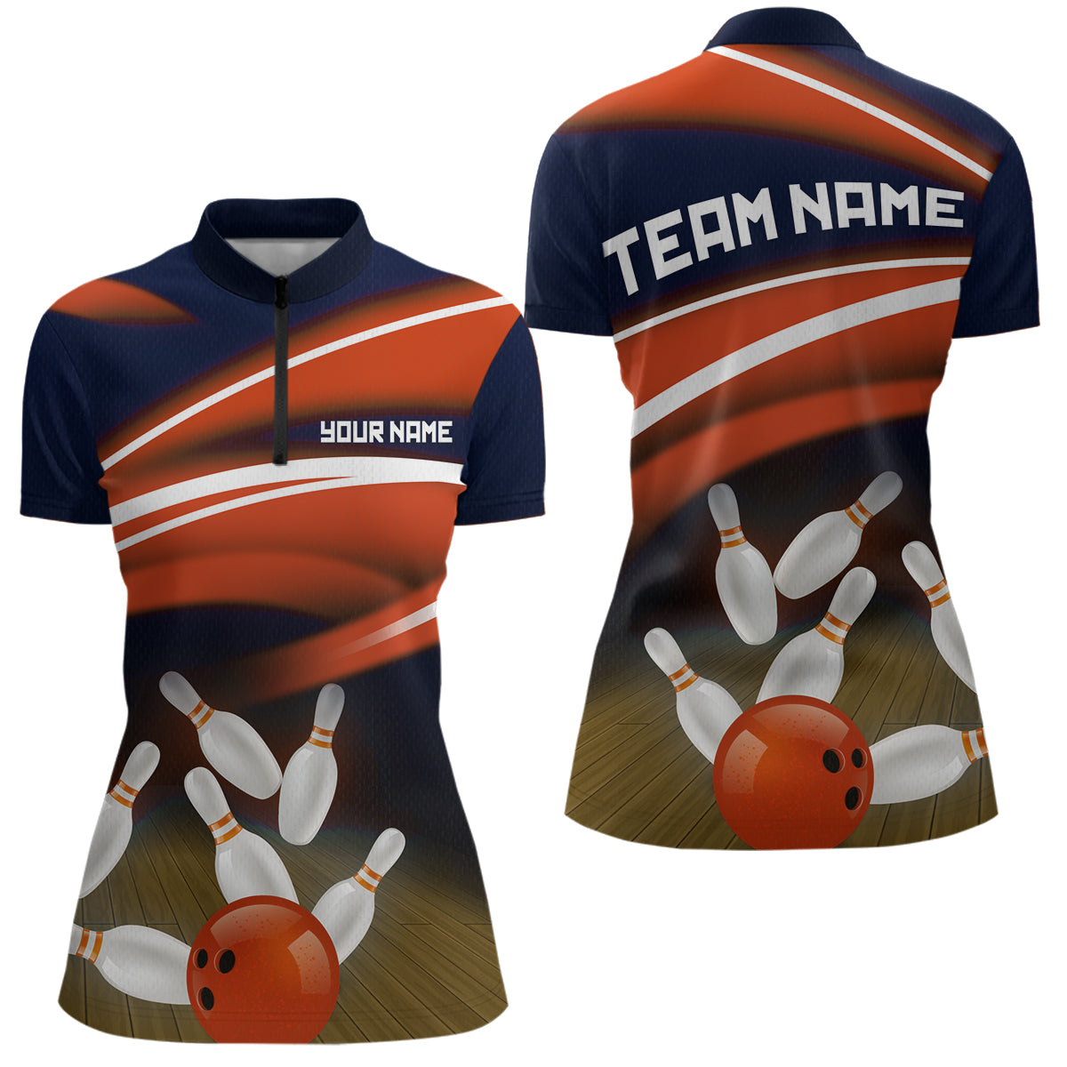 Custom Orange Bowling Jersey Bowling Team Shirts For Women Bowling League Polo & 1/4 Zip HNT163