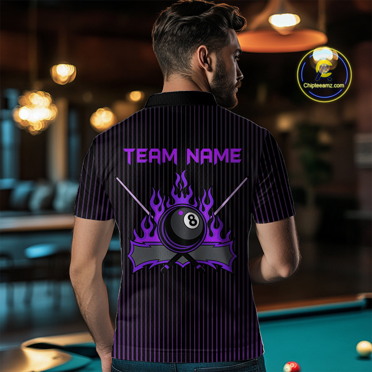 Custom Purple 8 Ball Flame Billiard Shirts for Men, Billiard Team Polo & 1/4 Zip Shirts NNT62