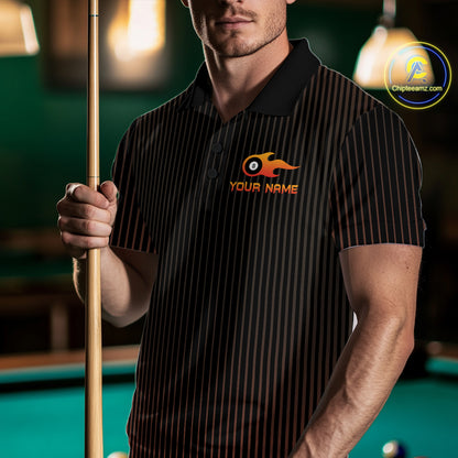 Custom Orange 8 Ball Flame Billiard Shirts for Men, Billiard Team Polo & 1/4 Zip Shirts NNT62